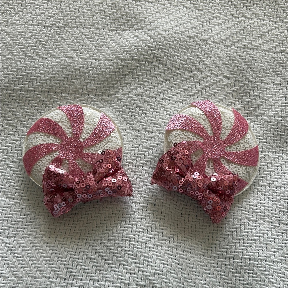 Pink and White Sequin Mouse Ear Hair Clips